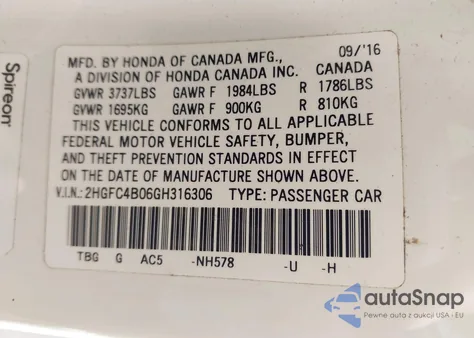2016 Honda Civic Lx-P from USA, damaged, VIN 2HGFC4B06GH316306